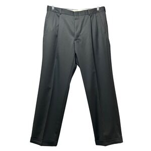 Vintage 90s Wool Blend Pleated Dress Pants 36x30 Black‎ Cuffed Hem Classic Fit